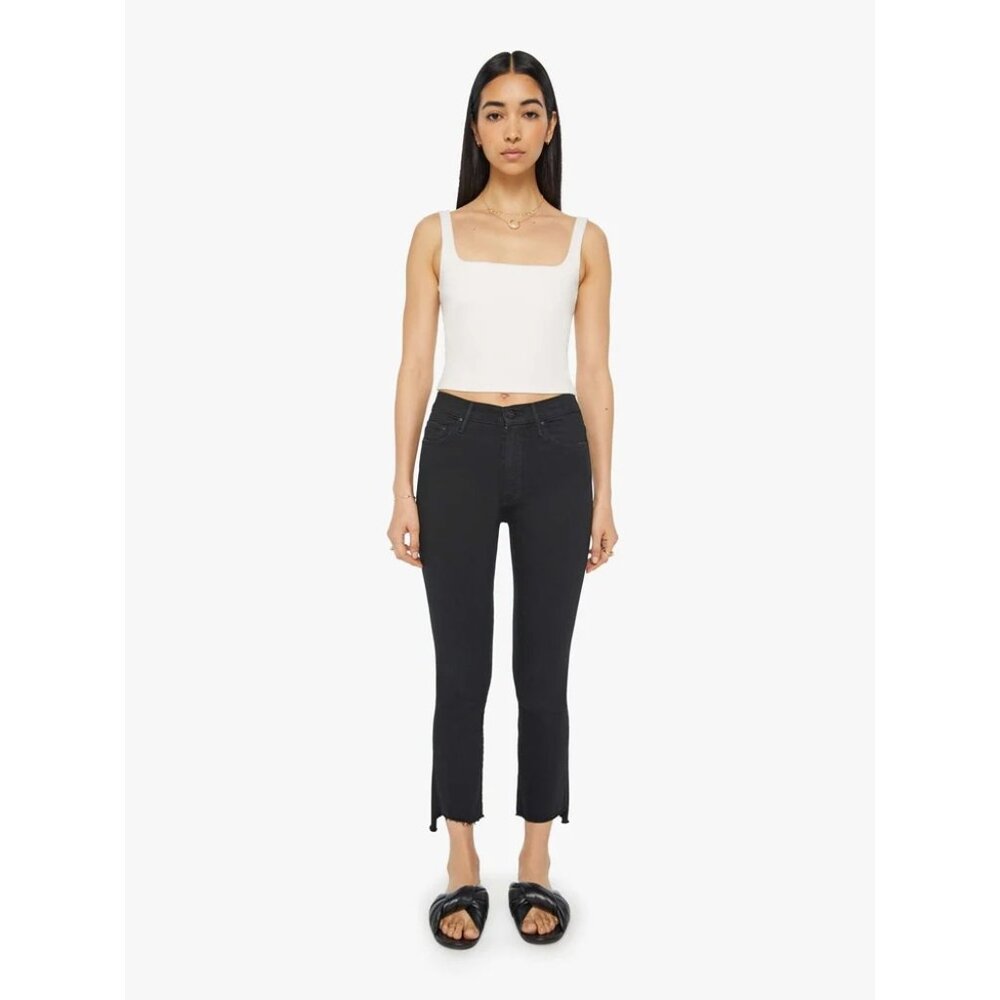 MOTHER Denim The Insider Crop Two Step Fray Not Guilty Black Wash Sz 27